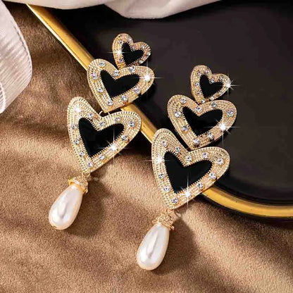 1 Pair Elegant Glam Heart Shape Plating Inlay Ferroalloy Rhinestones 14k Gold Plated Drop Earrings