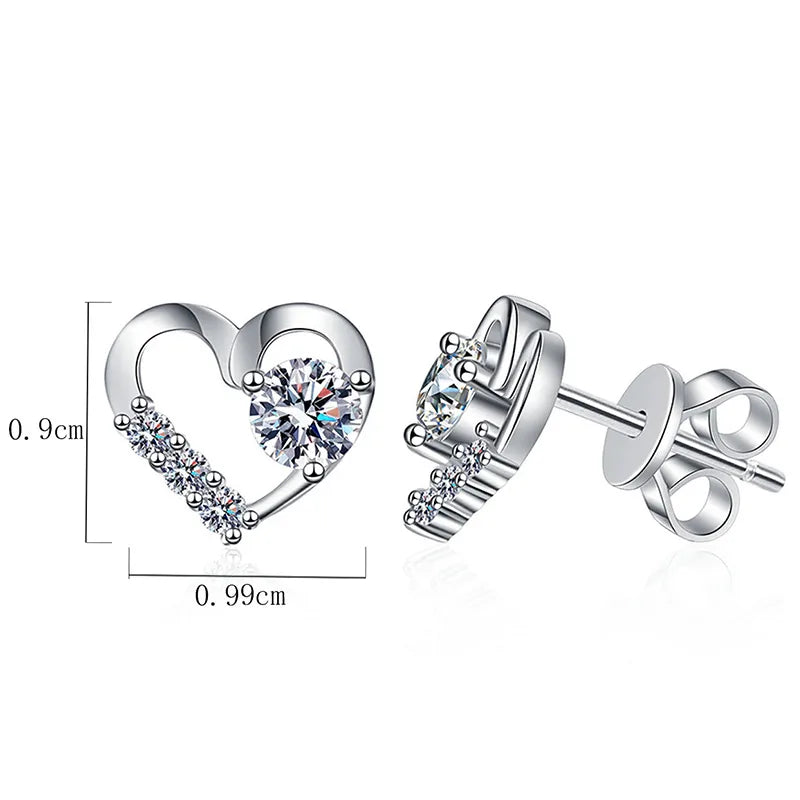 1 Pair Elegant Glam Heart Shape Plating Inlay Sterling Silver Zircon White Gold Plated Ear Studs