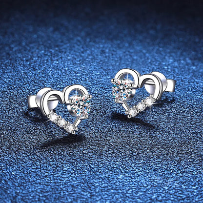 1 Pair Elegant Glam Heart Shape Plating Inlay Sterling Silver Zircon White Gold Plated Ear Studs