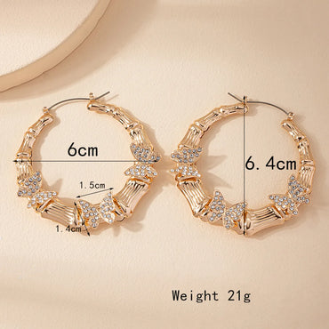 1 Pair Elegant Glam Lady Solid Color Butterfly Plating Inlay Ferroalloy Rhinestones 14k Gold Plated Hoop Earrings