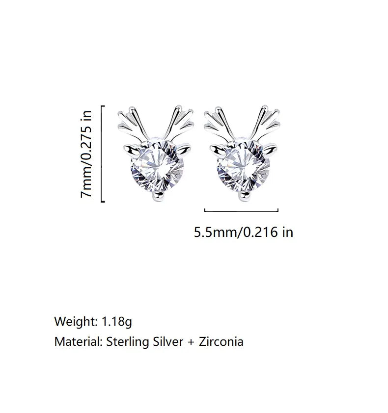 1 Pair Elegant Glam Luxurious Antlers Handmade Inlay Sterling Silver Zircon White Gold Plated Ear Studs