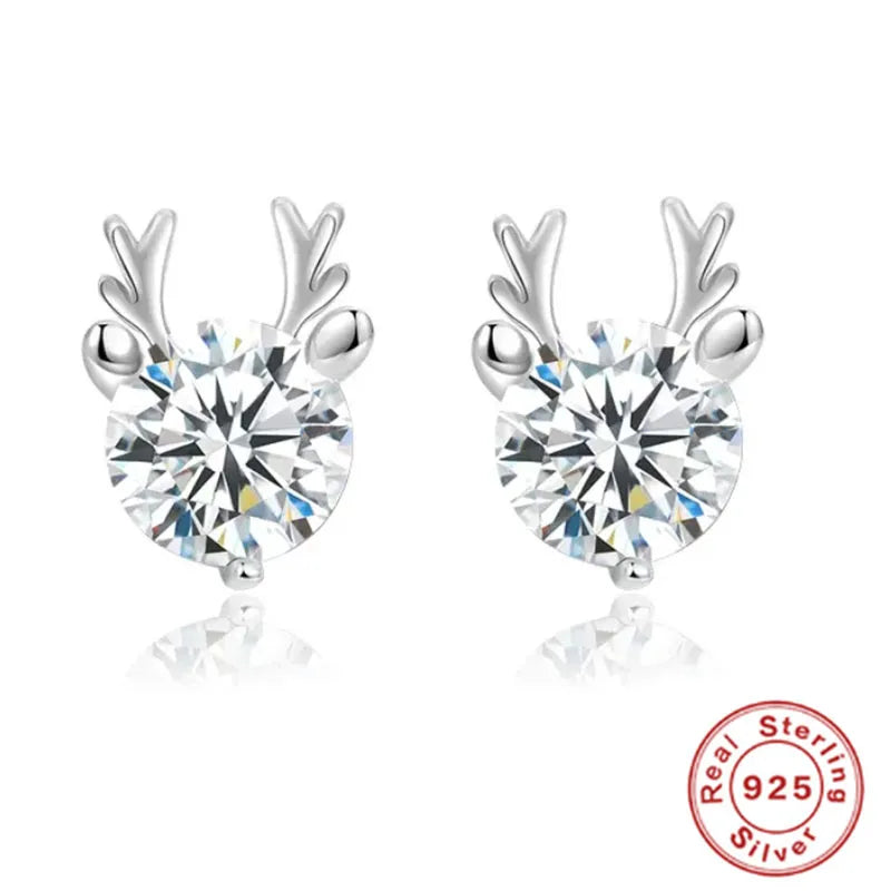 1 Pair Elegant Glam Luxurious Antlers Handmade Inlay Sterling Silver Zircon White Gold Plated Ear Studs