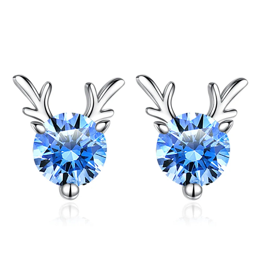 1 Pair Elegant Glam Luxurious Antlers Handmade Inlay Sterling Silver Zircon White Gold Plated Ear Studs