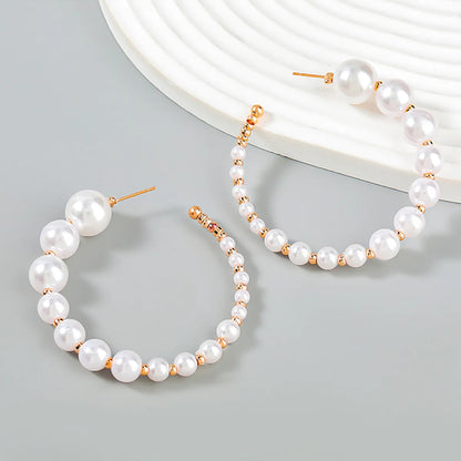 1 Pair Elegant Glam Luxurious C Shape Beaded Imitation Pearl Alloy 14K Gold Plated Ear Studs