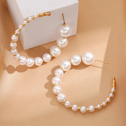 1 Pair Elegant Glam Luxurious C Shape Beaded Imitation Pearl Alloy 14K Gold Plated Ear Studs