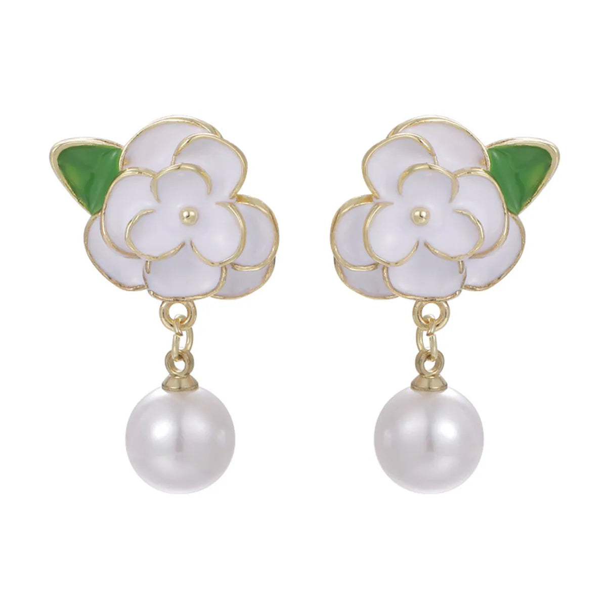 1 Pair Elegant Glam Luxurious Flower Enamel Inlay Copper Pearl Drop Earrings