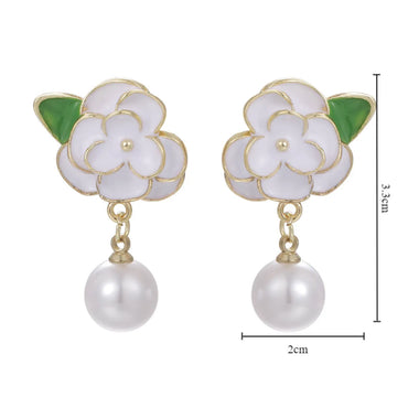 1 Pair Elegant Glam Luxurious Flower Enamel Inlay Copper Pearl Drop Earrings