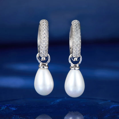 1 Pair Elegant Glam Luxurious Geometric Inlay Sterling Silver Artificial Pearls Zircon White Gold Plated Drop Earrings