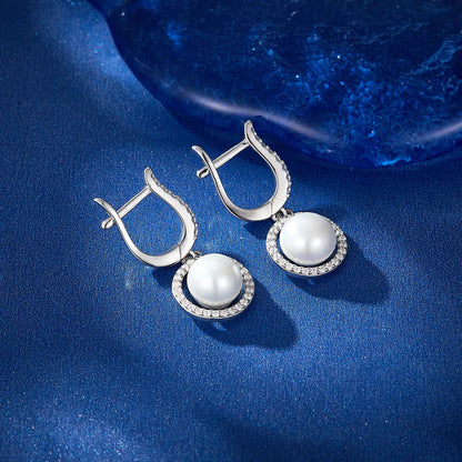 1 Pair Elegant Glam Luxurious Geometric Inlay Sterling Silver Artificial Pearls Zircon White Gold Plated Drop Earrings