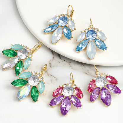 1 Pair Elegant Glam Luxurious Leaves Oval Inlay Alloy Crystal Drop Earrings