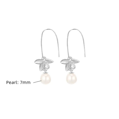 1 Pair Elegant Glam Luxurious Round Polishing Plating Inlay Sterling Silver Pearl White Gold Plated Drop Earrings