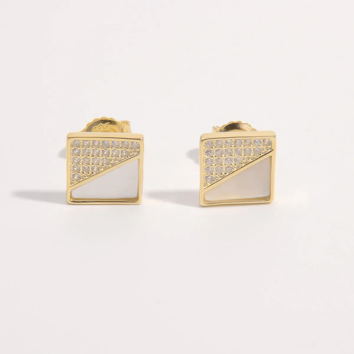 1 Pair Elegant Glam Luxurious Shamrock Triangle Square Plating Inlay Sterling Silver Zircon 14K Gold Plated Ear Studs