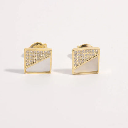 1 Pair Elegant Glam Luxurious Shamrock Triangle Square Plating Inlay Sterling Silver Zircon 14K Gold Plated Ear Studs