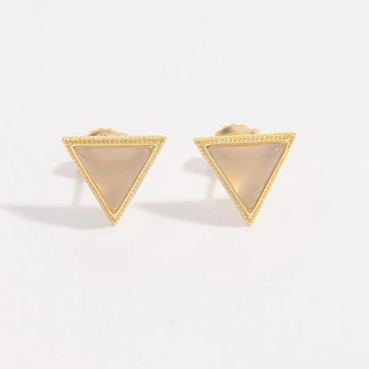 1 Pair Elegant Glam Luxurious Shamrock Triangle Square Plating Inlay Sterling Silver Zircon 14K Gold Plated Ear Studs