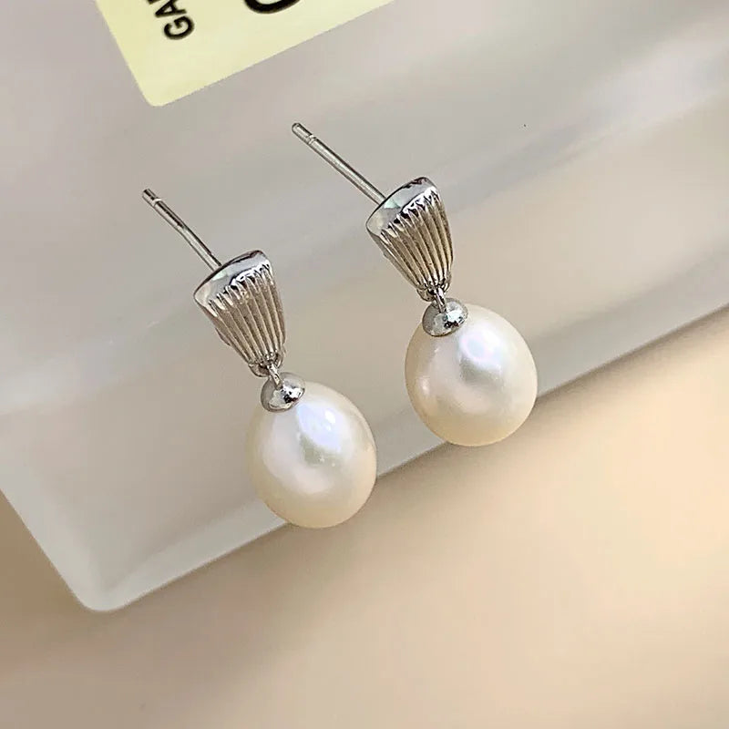 1 Pair Elegant Glam Luxurious Solid Color Polishing Plating Inlay Sterling Silver Pearl White Gold Plated Ear Studs