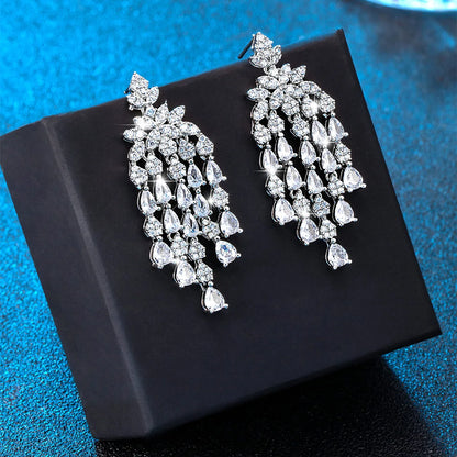 1 Pair Elegant Glam Luxurious Water Droplets Plating Inlay Brass Zircon White Gold Plated Drop Earrings