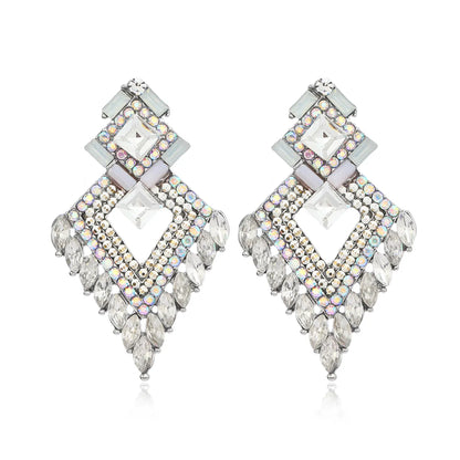 1 Pair Elegant Glam Rhombus Alloy Rhinestones Silver Plated Drop Earrings