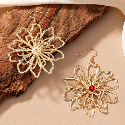 1 Pair Elegant Glam Romantic Flower Plating Inlay Alloy Ferroalloy Rhinestones 14k Gold Plated Drop Earrings