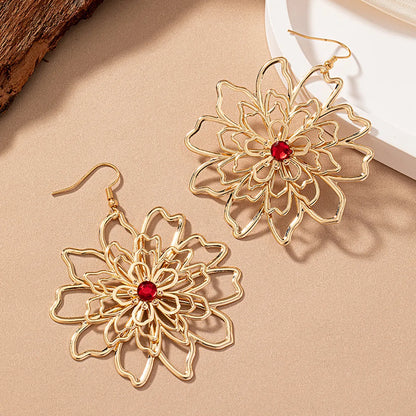 1 Pair Elegant Glam Romantic Flower Plating Inlay Alloy Ferroalloy Rhinestones 14k Gold Plated Drop Earrings