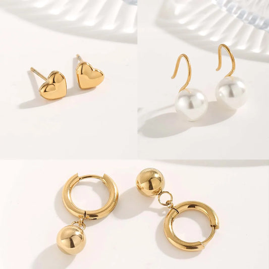 1 Pair Elegant Glam Round Heart Shape Pearl Plating Titanium Steel Gold Plated Ear Studs