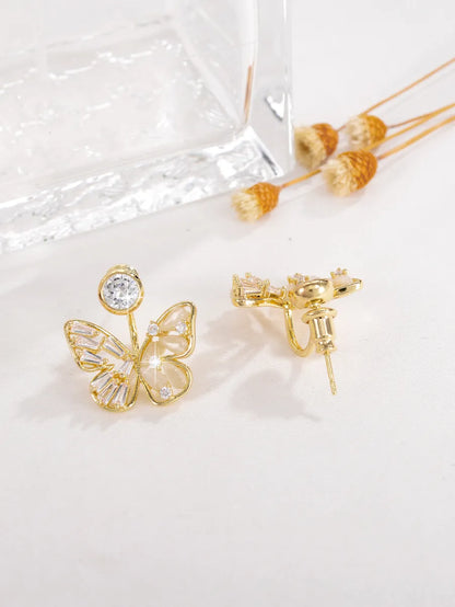 1 Pair Elegant Glam Shiny Butterfly Plating Inlay Copper Opal Zircon 18k Gold Plated Ear Studs