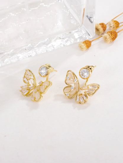 1 Pair Elegant Glam Shiny Butterfly Plating Inlay Copper Opal Zircon 18k Gold Plated Ear Studs