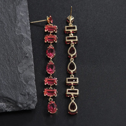 1 Pair Elegant Glam Shiny Geometric Inlay Copper Artificial Gemstones 18K Gold Plated Drop Earrings