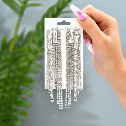 1 Pair Elegant Glam Shiny Geometric Tassel Plating Inlay Zinc Alloy Rhinestones Drop Earrings