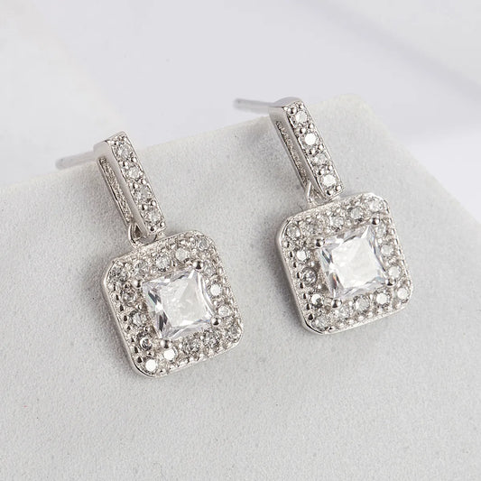 1 Pair Elegant Glam Shiny Triangle Geometric Plating Inlay Sterling Silver Zircon White Gold Plated Drop Earrings