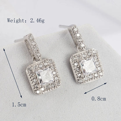 1 Pair Elegant Glam Shiny Triangle Geometric Plating Inlay Sterling Silver Zircon White Gold Plated Drop Earrings