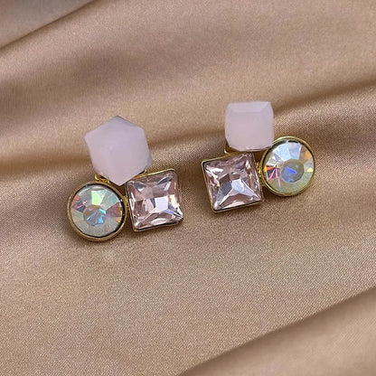 1 Pair Elegant Glam Simple Style Square Inlay Alloy Rhinestones Ear Studs