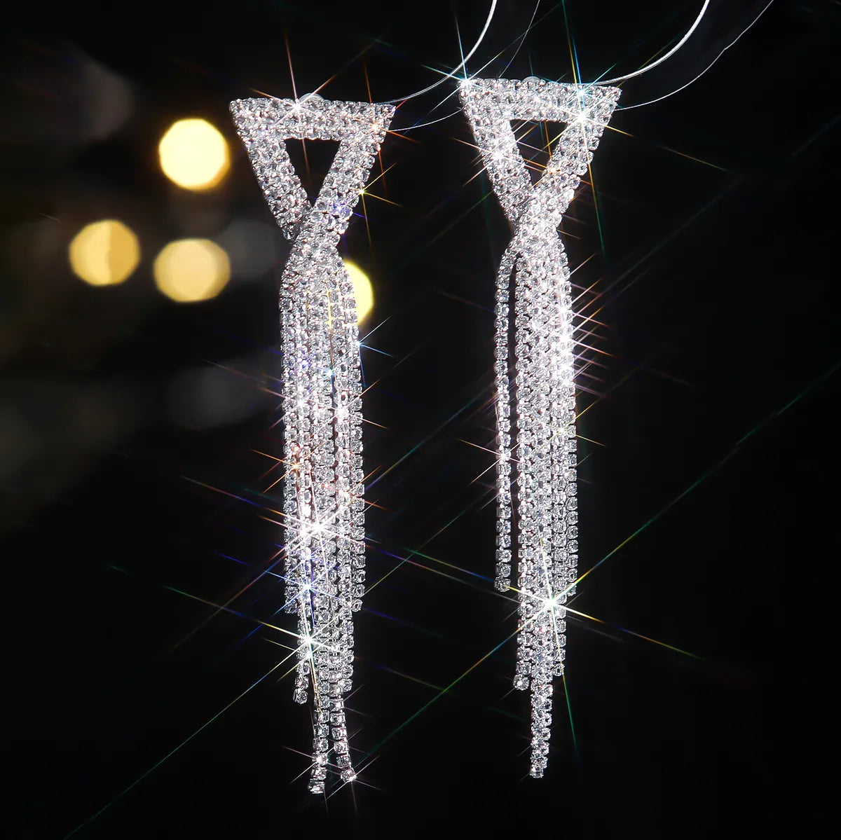 1 Pair Elegant Glam Tassel Inlay Alloy Rhinestones Drop Earrings