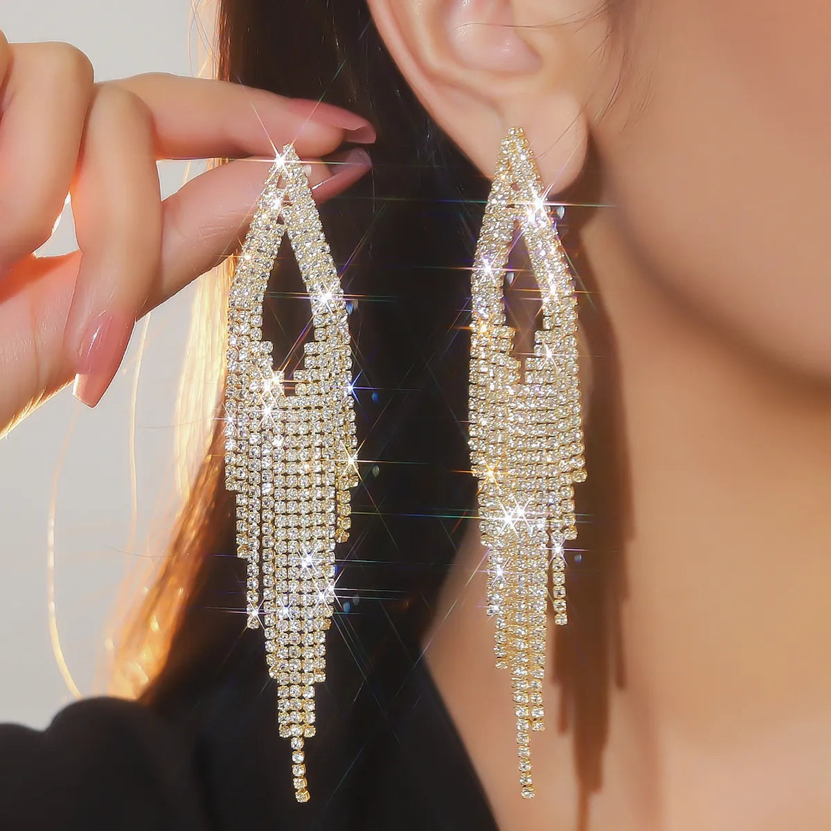 1 Pair Elegant Glam Tassel Inlay Alloy Rhinestones Drop Earrings