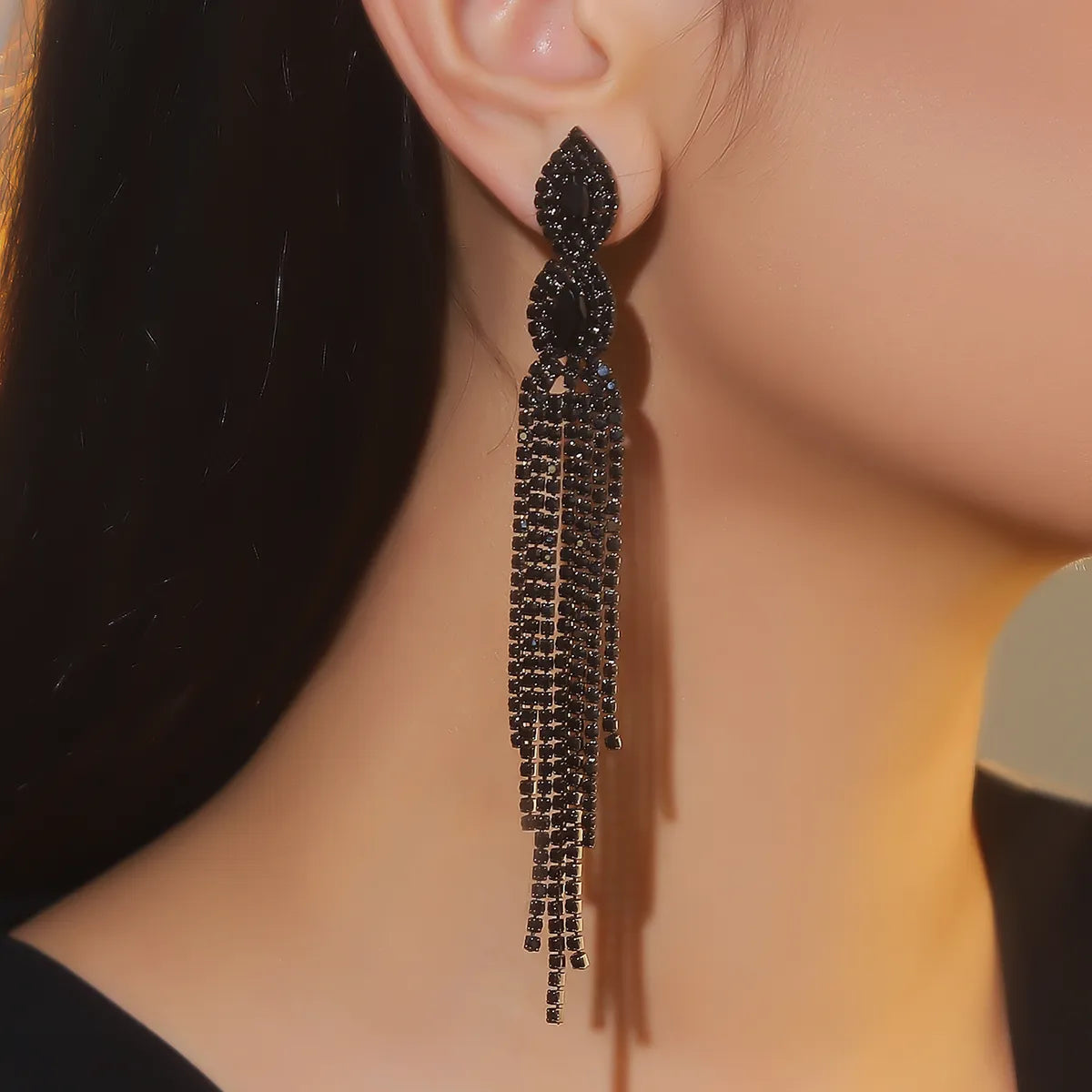 1 Pair Elegant Glam Tassel Inlay Alloy Rhinestones Drop Earrings