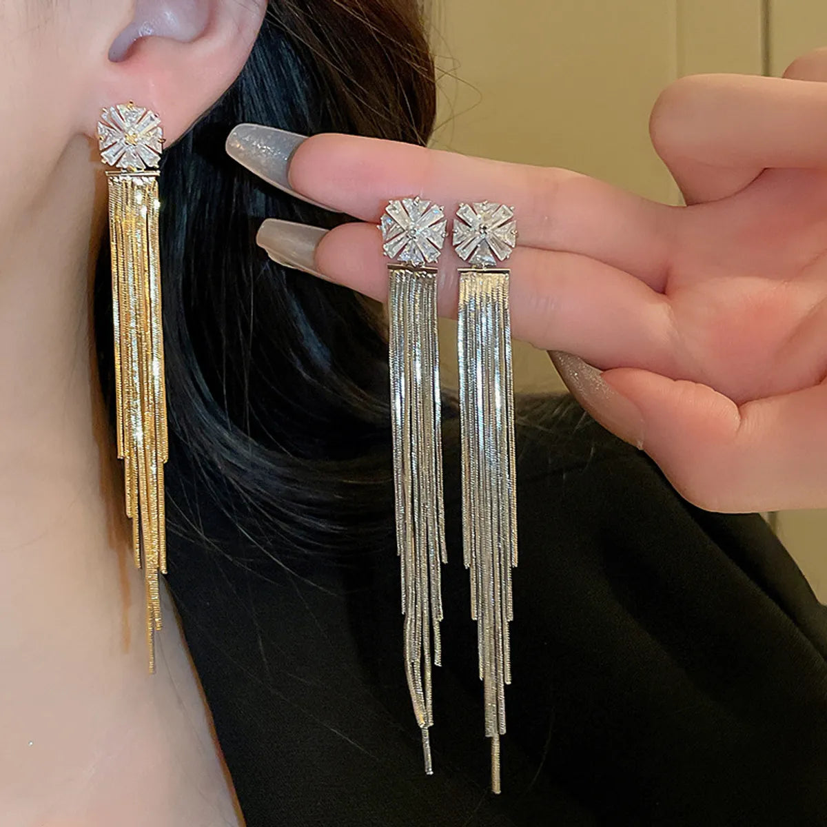 1 Pair Elegant Glam Tassel Plating Inlay Copper Zircon Drop Earrings