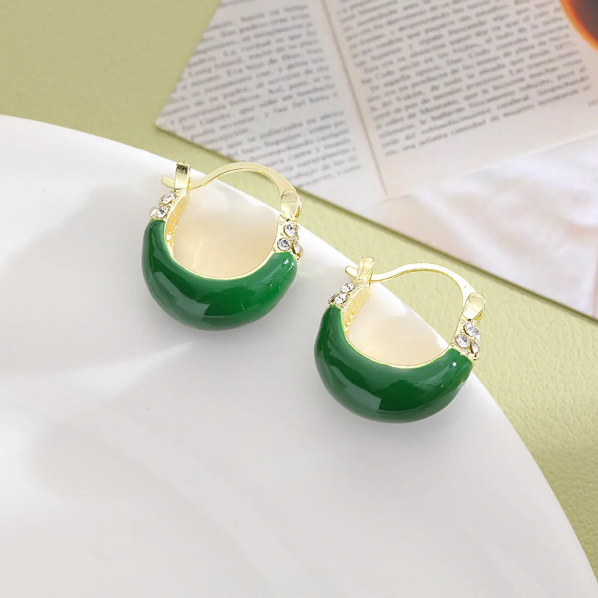 1 Pair Elegant Glam U Shape Enamel Inlay Alloy Zircon Earrings