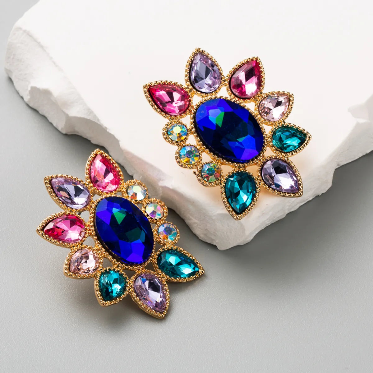 1 Pair Elegant Glam Water Droplets Flower Plating Inlay Alloy Rhinestones Gold Plated Silver Plated Ear Studs