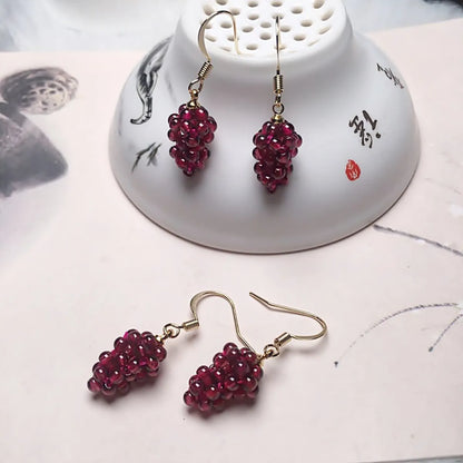 1 Pair Elegant Grape Garnet Handmade Drop Earrings Ear Line