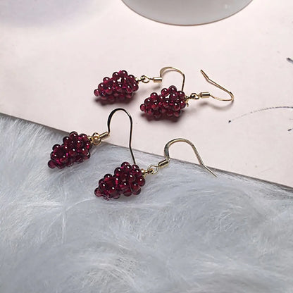 1 Pair Elegant Grape Garnet Handmade Drop Earrings Ear Line