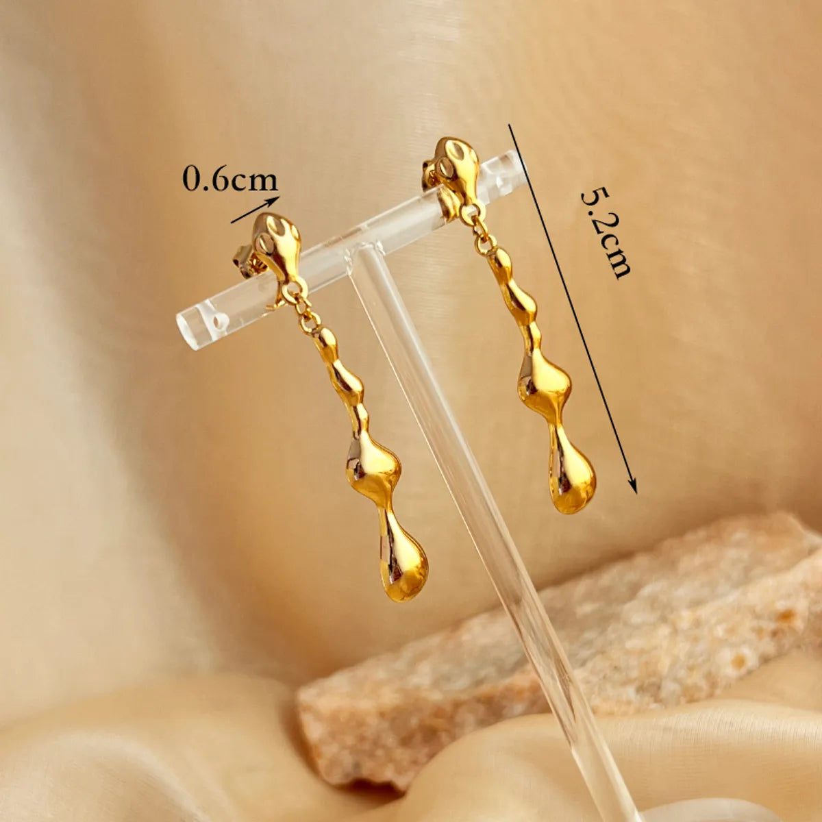 1 Pair Elegant Hawaiian Luxurious Water Droplets Polishing 304 Stainless Steel 18K Gold Plated Drop Earrings