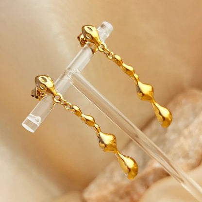 1 Pair Elegant Hawaiian Luxurious Water Droplets Polishing 304 Stainless Steel 18K Gold Plated Drop Earrings