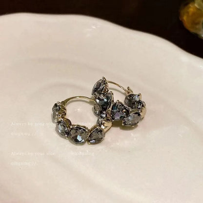 1 Pair Elegant Heart Shape Artificial Crystal Hoop Earrings