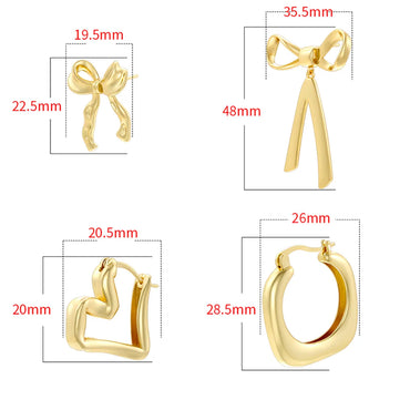 1 Pair Elegant Heart Shape Bow Knot Copper 18K Gold Plated Earrings