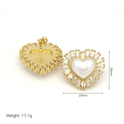 1 Pair Elegant Heart Shape Bow Knot Imitation Pearl Copper Ear Studs