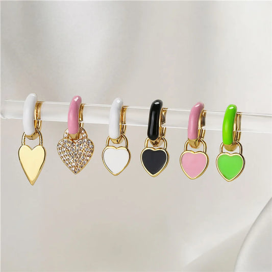 1 Pair Elegant Heart Shape Enamel Inlay Copper Artificial Diamond Drop Earrings