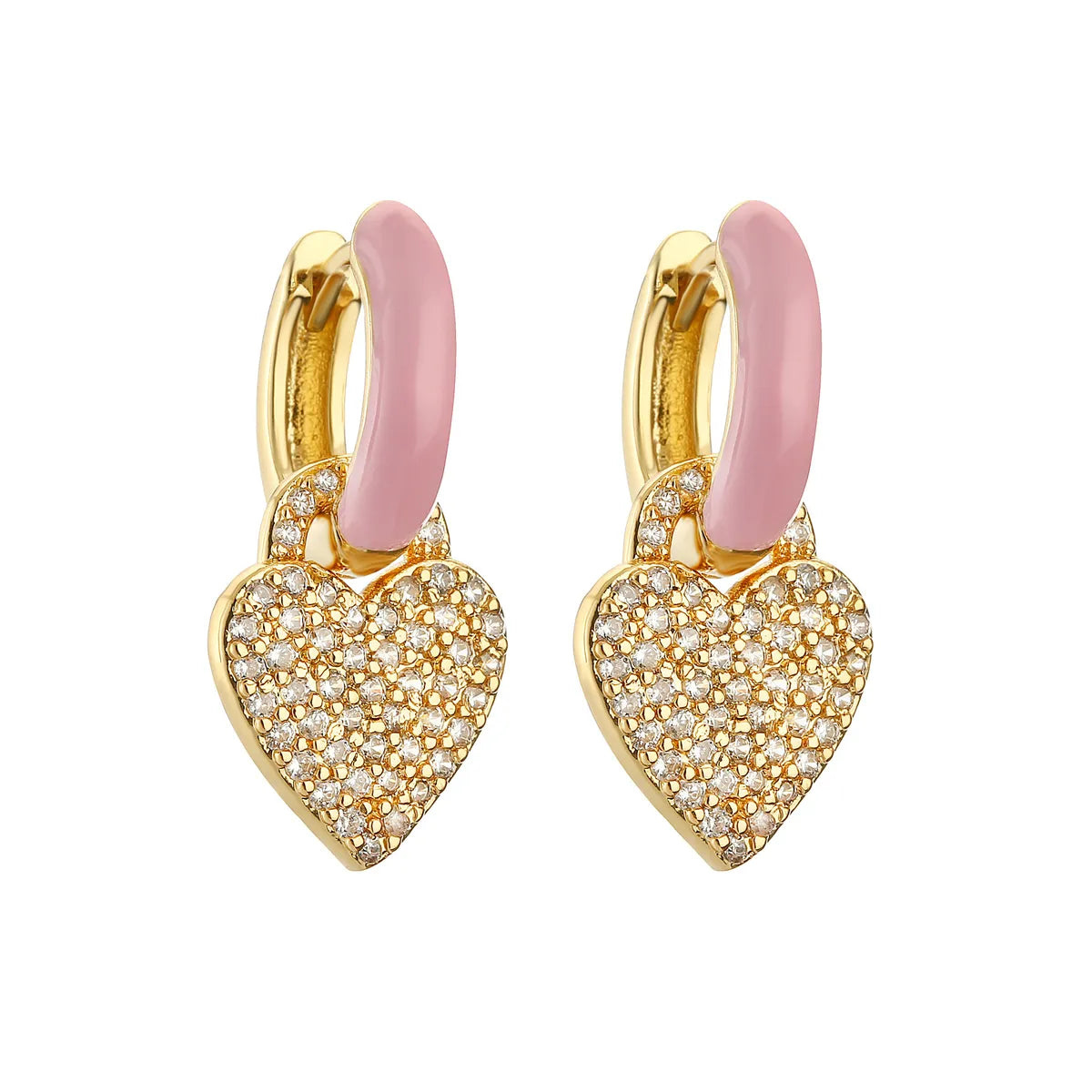 1 Pair Elegant Heart Shape Enamel Inlay Copper Artificial Diamond Drop Earrings