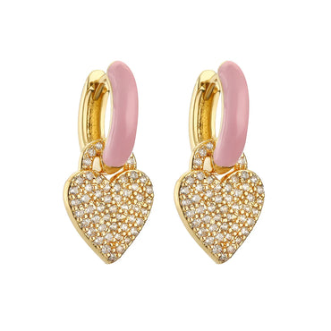 1 Pair Elegant Heart Shape Enamel Inlay Copper Artificial Diamond Drop Earrings