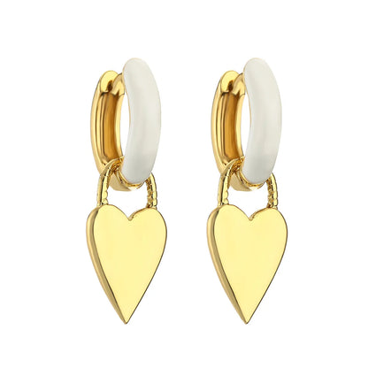 1 Pair Elegant Heart Shape Enamel Inlay Copper Artificial Diamond Drop Earrings