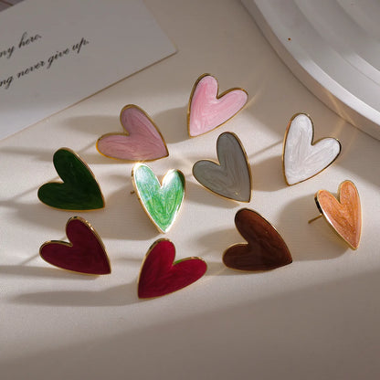 1 Pair Elegant Heart Shape Enamel Plating Stainless Steel 18k Gold Plated Ear Studs