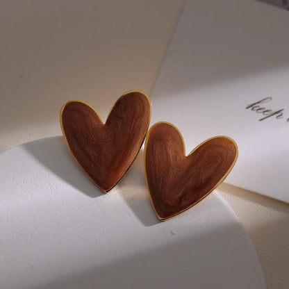 1 Pair Elegant Heart Shape Enamel Plating Stainless Steel 18k Gold Plated Ear Studs